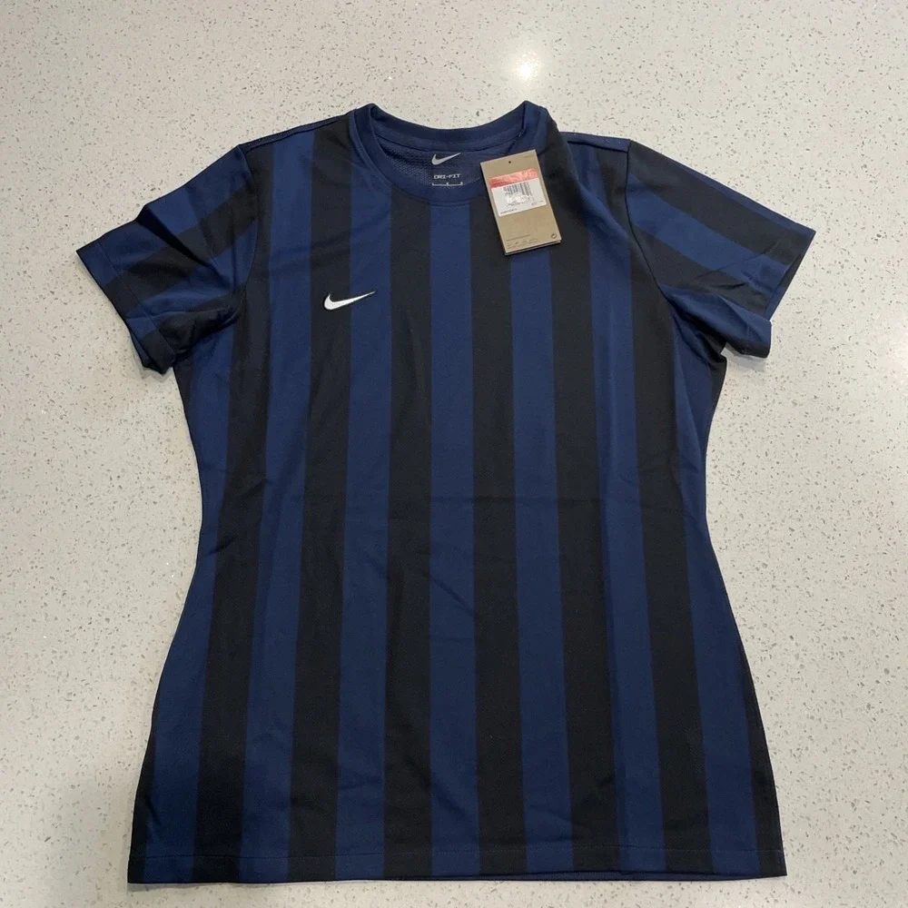 Nike‎ Division IV Striped Soccer Jersey Womens Size Large Blue/Black CW3818-419